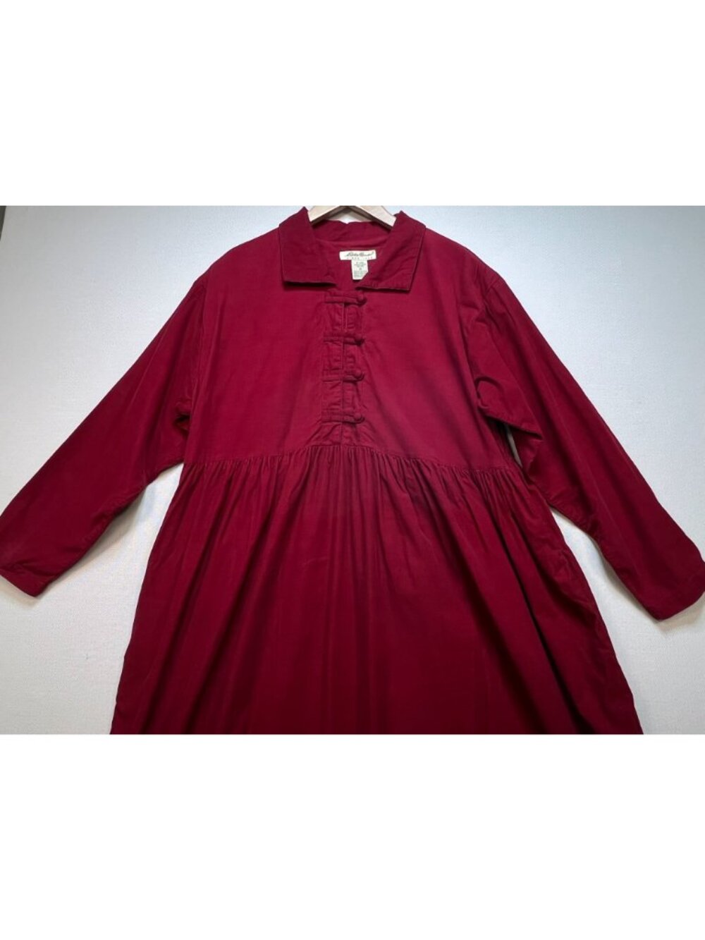 Eddie Bauer Womens Corduroy Button Front Midi Dress Long Sleeve Size 16 Burgundy - Picture 4 of 14